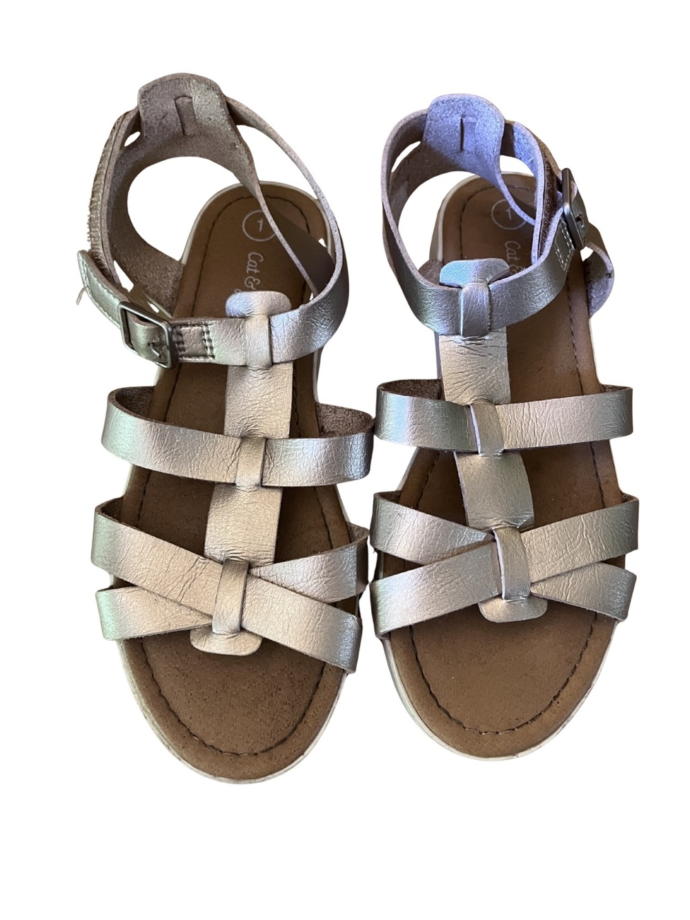 Cat & Jack Girls' Metallic Silver Multi‑Strap Gladiator Sandals